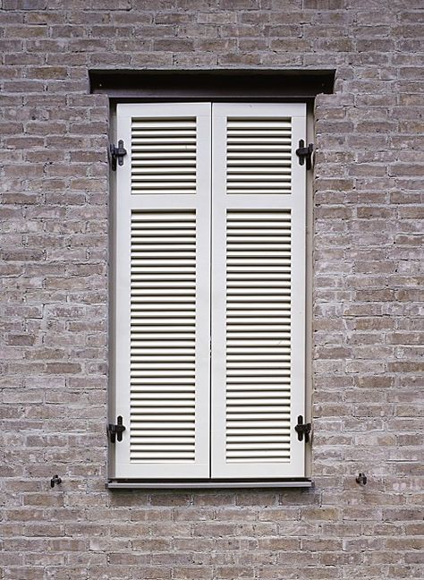 Faux window with real shutter with wood beam on top Outdoor Window Decor, Window Shutters Exterior, Fake Window, Diy Shutters, Faux Window, Exterior Design Ideas, Shutters Exterior, Traditional Exterior, Exterior Remodel