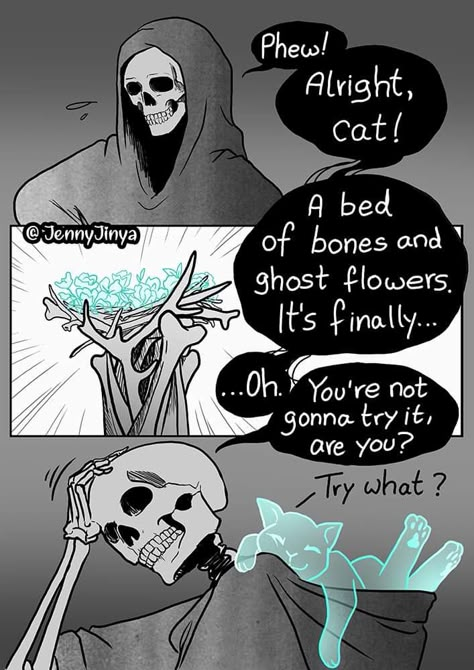 By Jenny jinya Loving Reaper, Jenny Jinya, Black Cat Comics, Feel Good Pictures, Stories That Will Make You Cry, Life Comics, Fantasy Stuff, Cute Funny Cartoons, Sweet Stories