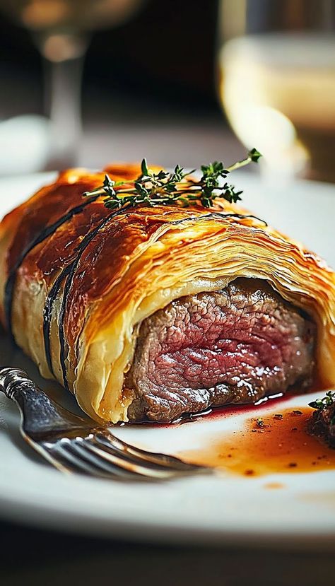 Fancy Beef Recipes, Beef Thanksgiving Dinner Ideas, Filet Mignon Roast Recipes, Mini Beef Wellingtons, Fancy Christmas Dinner Ideas, Beef Wellington Plating, Beef Wellington Turnovers, Fancy Entrees, Christmas Dinner Entrees