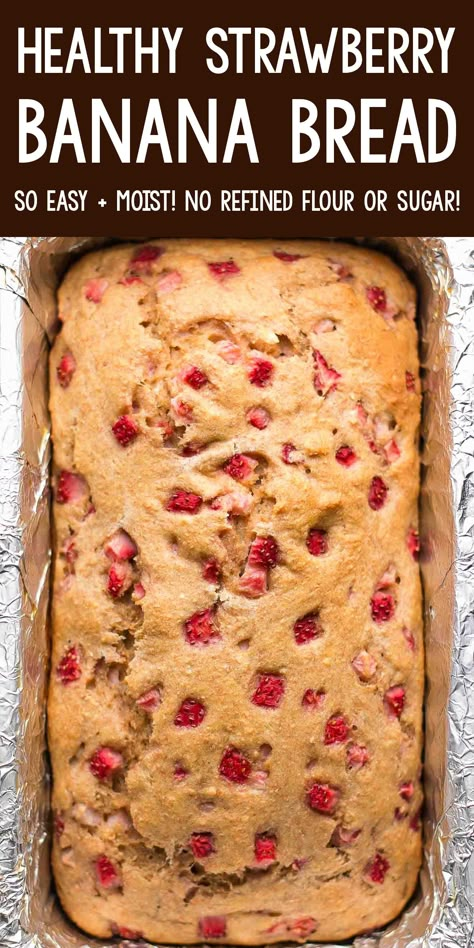 Healthy Strawberry Buttermilk Banana Bread - so easy & moist! A great guilt-free breakfast or snack! ♡ clean eating greek yogurt banana bread. moist buttermilk banana bread recipe. low calorie strawberry banana bread. Buttermilk Banana Bread Recipe, Strawberry Banana Recipes, Healthy Strawberry Recipes, Strawberry Banana Bread Recipe, Banana Bread Moist, Greek Yogurt Banana Bread, Yogurt Banana Bread, Strawberry Bread Recipes, Recipe Low Calorie