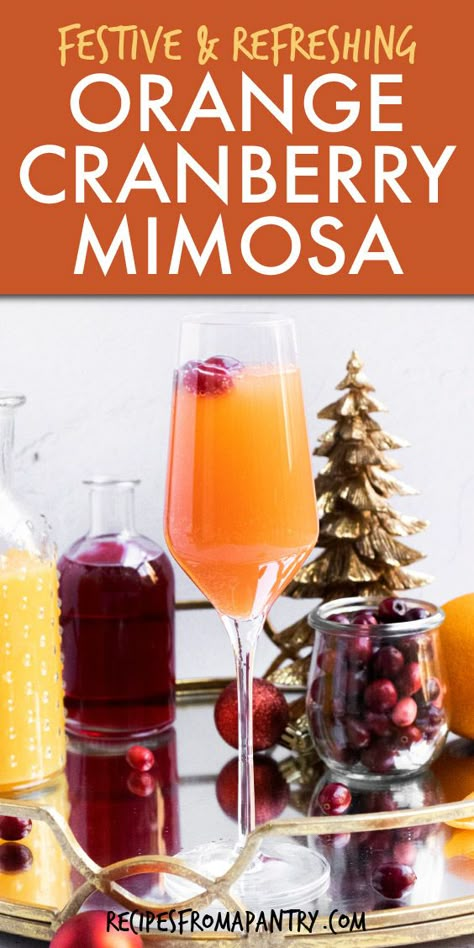 Cranberry Mimosa Champagne, Cranberry Orange Mimosa Taste Of Home, Cranberry Orange Mimosa Recipe, Winter Mimosa Recipe, Christmas Brunch Drink Ideas, Holiday Mimosa Bar Ideas, Holiday Mimosas Recipe, New Year Party Drinks, Christmas Mimosas Recipe