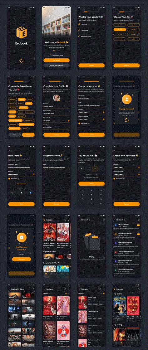 Erabook - Ebook Store & Reader App UI Kit — Figma Resources on UI8 Library App Design, Book App Design, Onboarding Screens Ui Design, Book App Ui, Booking App Design, App Ui Design Inspiration, Ux Design Mobile App, Design System Ui, E Book Design