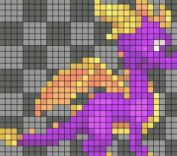 Spyro sprite grid Spyro Pixel Art, Spyro Perler Beads, Pixel Art Bead Patterns, Yarn Cross Stitch, Perler Beads Art, 8 Bit Pixel Art, Cross Stitch Games, Video Game Wedding, Stitch Games