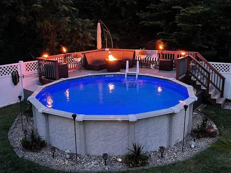 Above Group Pool Ideas, Above Ground Pool No Deck Ideas, Circle Pool Deck, Above Group Pool Deck Ideas, Backyard Pool With Deck, Small Backyard With Above Ground Pool, Above Ground Pool Half Deck, 18ft Round Pool Deck Plans, Upground Pool Deck Ideas