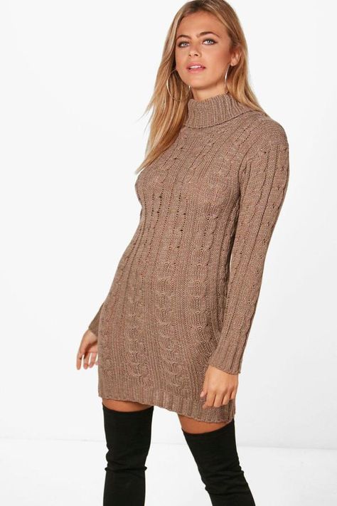 boohoo Lottie Cable Knit Jumper Dress.  #shopping #deals #ad #fashion Cable Knit Jumper Dress, Roll Neck Jumper Dress, Cable Knit Dress, Mini Tunic Dress, Knitted Jumper Dress, Cable Knit Sweater Dress, Casual Outwear, Cable Knit Jumper, Knit Sweater Dress