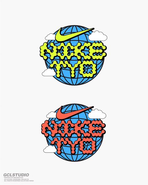 Nike Illustration Artworks, Typographic Stickers, Typographic Design Inspiration, Nike Logo Design, Nike Logos, Chrome Logo, Nike Design, Logo Stickers, Event Logo