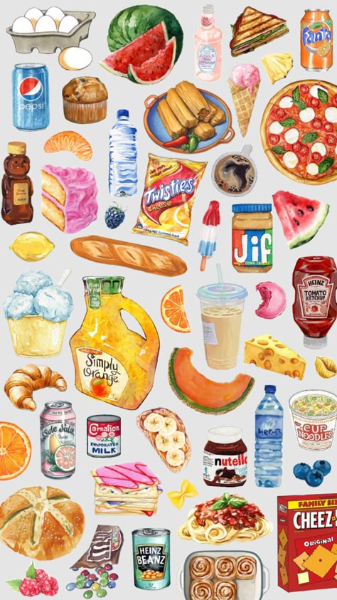 🍉🥚🥤🥪 #food Mini Food Stickers, Stiker Food Cute, Aesthetic Food Stickers, Food Stickers Printable, Food Stickers Aesthetic, Pro Create Art, Ingredients Illustration, Journal Layout Templates, Cooking Stickers