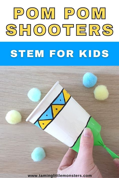 How to Make a Pom Pom Shooter. This is a fun STEM activity for preschool and kindergarten kids to make. #stem #preschool #kindergarten After School Activities For Kindergarteners, Sphere Activities For Kindergarten, Preschool Inventors Activities, Stem Toys For Kindergarten, School Age Activities Daycare Games, Engineering Activities For Preschool, Kids After School Activities, Steam Activity For Kindergarten, Fun Activities For School Age Kids