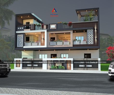 Modern home front exterior 3d elevation designer in #nagpur #pune #maharashtra #home #design #house #explorepage #elevation #exteriordesign #architecture #trendingsongs #picoftheday #photography #photography #photo #3d #facade #modernhomeelevationdesigner 3 Floors Building Elevation Modern, Front Elevation Home, Elevation Home Design, Home Design 3d, Townhouse Exterior, 3d Elevation, Floor Designs, Funny Today, Building Elevation