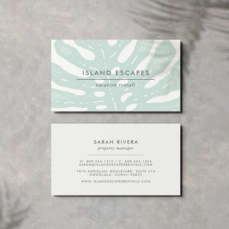 Florist Business Card, Island Chic, Chic Business Card, Hotel Card, Buisness Cards, Square Business Cards, Leaf Illustration, Business Card Inspiration, Logo Modern