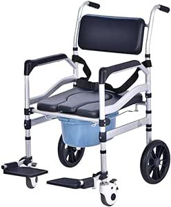 Eosprim 3IN1 Bathroom Wheelchairs, Bedside Commode Chair with Wheel + Raised Toilet Seat Raiser for Seniors+ Bath Shower Chair with Handles, Portable Folding Toilet Lift Bar for Elderly Bedside Commode, Commode Chair, Shower Chair, Bath Shower, Toilet Seat, Wheelchair, Shower Bath, Handles, Wheel