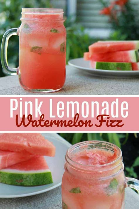 Classic and plain lemonade drink - kicked up a notch! This Pink Lemonade Watermelon Fizz taste can be described as 'the epitome of Summer'. Close your eyes and you taste what you have been waiting for, heaven in a glass. #pinklemonade #watermelondrink #drinkrecipe Melon Ideas, Seaside Lounge, Watermelon Drinks, Watermelon Punch, Lemonade Drink, Watermelon Drink, Drink Recipes Nonalcoholic, Lemonade Drinks, Refreshing Drinks Recipes