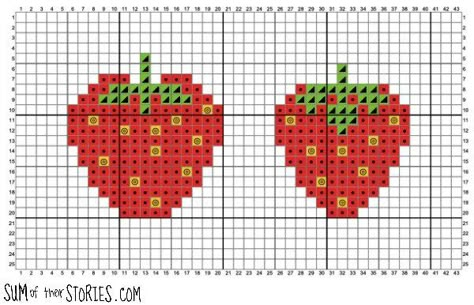 Cross Stitch Patterns Strawberry, Small Simple Cross Stitch Patterns Free, Small Free Cross Stitch Patterns, Strawberry Cross Stitch Pattern Free, Strawberry Grid Pattern, Tiny Cross Stitch Patterns Minis Free, Strawberry Cross Stitch Pattern, Cute Small Cross Stitch, Small Cross Stitch Patterns Free Minis