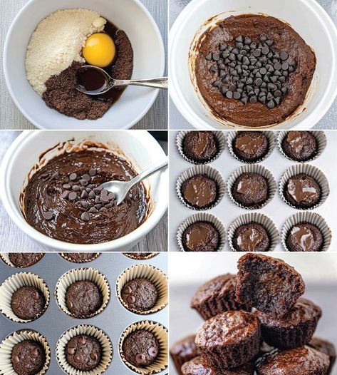 Keto Brownie Bites, Chocolate Protein Muffins, Carb Free Recipes, Healthy Chocolate Cake, Au Gratin Recipes, Free Keto Meal Plan, Filled Muffins, Keto Taco, Sugar Free Chocolate Chips