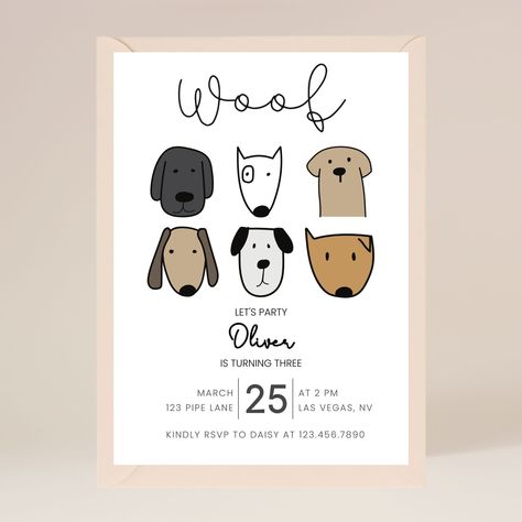 Dog Invitations Birthdays, Dog Themed Birthday Party Ideas, Dog Party Invite, Dog Packaging, Dog Birthday Party Invitation, Puppy Party Theme, Dog Party Invitations, Bowling Birthday Party Invitations, Puppy Birthday Invitations