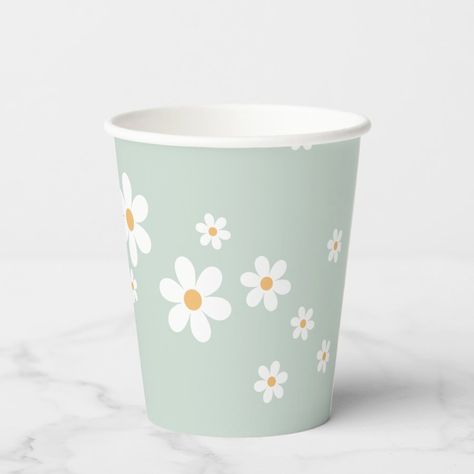 Retro Daisy Baby Shower Paper Cups  Zazzle Lilac Baby Shower, Lavender Baby Showers, Boho Fonts, Daisy Baby Shower, Daisy Party, Retro Daisy, Baby Shower Flowers, Blue Baby Shower, Pink Paper