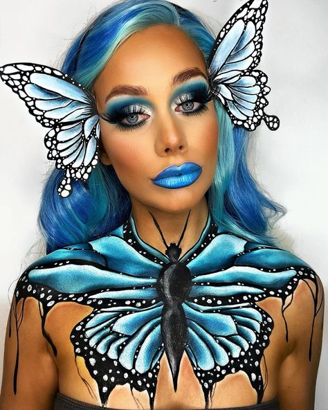 Butterfly Body Painting, Insect Face Paint, Butterfly Rebirth, Insect Makeup, Makeup Mariposa, Makeup Ideas Drawing, Butterfly Growth, Butterfly Goddess, 13 Days Of Halloween