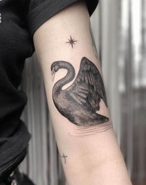 Black Swan Movie Tattoo, Black And White Swan Tattoo, Black Swan Tattoo, Black Swan Movie, Swan Tattoo, Our Mindful Life, Chain Tattoo, Movie Tattoo, Upper Arm Tattoos