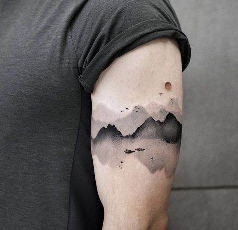 Tattoo Abstract, Belly Tattoos, Special Tattoos, Landscape Tattoo, Inspiration Tattoos, Geniale Tattoos, Arm Band Tattoo, Mountain Tattoo, Small Tattoos For Guys