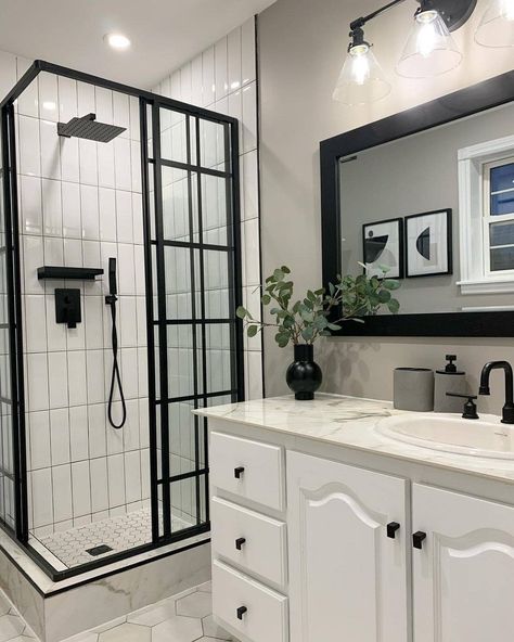 Dreamline French Corner, Dreamline Shower Doors, Dreamline Shower Door, Dreamline Shower, Small Full Bathroom, Corner Shower Enclosures, Bathroom Transformation, Small Apartment Interior, Downstairs Bathroom