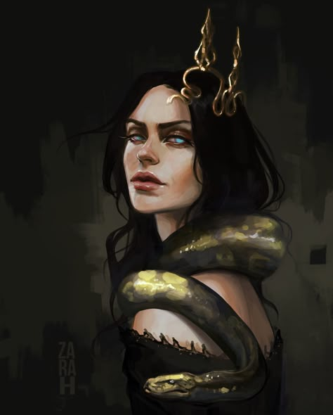 Yennefer Of Vengerberg, Arte Sketchbook, Evil Queen, Character Portraits, Dark Fantasy Art, Fantasy Character Design, Snakes, Dark Art, Dark Fantasy