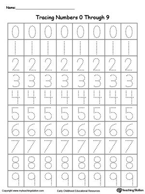 Learn to write and identify numbers by practicing tracing numbers 0 through 9 in this printable worksheet. Writing Numbers Kindergarten, Writing Practice Kindergarten, Trace Numbers, Number Writing Practice, Tracing Numbers, Handwriting Practice Worksheets, Writing Practice Worksheets, Preschool Tracing, Theme Activities