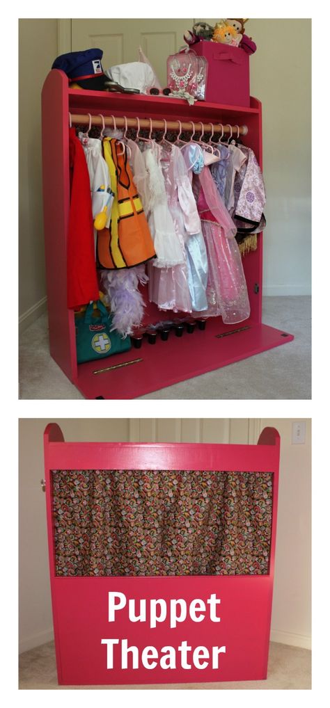 Puppet Storage, Diy Puppet Theater Cardboard, Door Puppet Theater Diy, Diy Doorway Puppet Theater, Diy Puppet Theater Wood, Dress Storage, Fabric Puppet Theater, Theatre Diy, Dress Up Storage