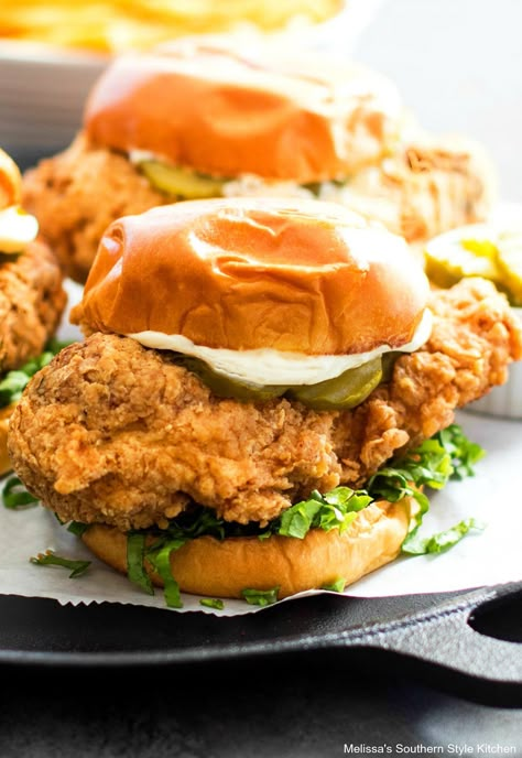 This Crispy Chicken Sandwich is better-than-takeout #chickenrecipes #easychickenrecipes #crispychicken #dinner #dinnerrecipes #southernfriedchicken #southernrecipes Crispy Chicken Sandwich, Fried Chicken Sandwiches, Chicken Breast Sandwich, Crispy Chicken Burgers, Chicken Sandwich Recipe, Crispy Chicken Sandwiches, Family At Home, Chicken Sandwich Recipes, Chicken Sandwiches