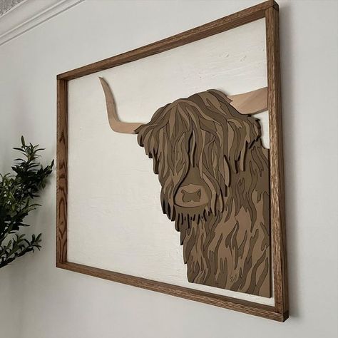 Highland Cow Scroll Saw Pattern, Highland Cow Wood Sign, Highland Cow Sign, Scroll Saw Signs, Western Decor Diy, Modern Organic Home, Cow Nursery, Highland Cow Art, Traditional Wall Art