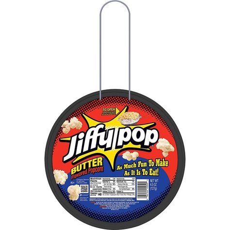 Quickly prepare on the stovetop or camp stove for a fun, salty snack.JIFFY POP stovetop popcorn pops in minutes for a home movie night or campfire snack that's ready in a jiff! Popcorn Nutrition Facts, Jiffy Pop, Organized Christmas, Popcorn Labels, Campfire Snacks, Low Sugar Treats, Stovetop Popcorn, Kids Treat, Butter Popcorn