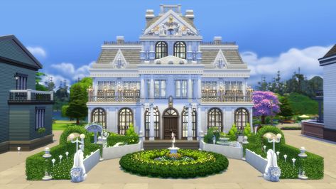 Mansion with a clashing French Baroque exterior and modern interior for your stylish sims! Sims4 Mansion, Sims4 Lots, Sims 4 Toddler Clothes, French Baroque, Sims Houses, Aesthetic House, Sims 4 House Plans, Casas The Sims 4, Sims Building