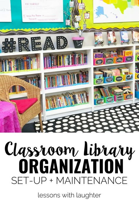 Classroom Library Labels, Classroom Library Organization, Classroom Libraries, Laptop Organization, Library Labels, Colorful Classroom, Classroom Tour, Reading Strategy, Class Library