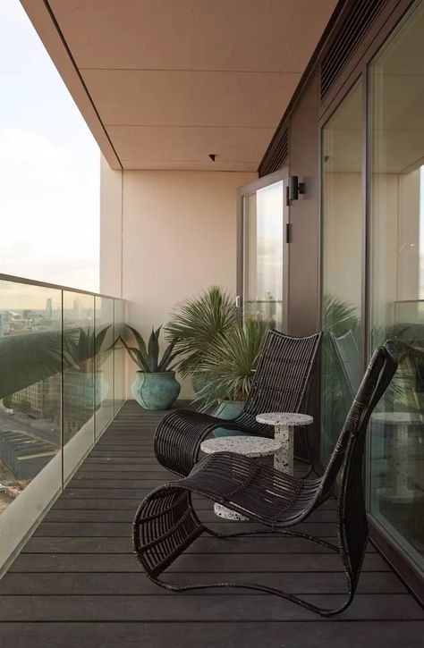 Minimalist Balcony Ideas and Inspiration | Hunker Balcony Cover, Klein Balkon Decor, Outdoor Balcony Ideas, Balcon Mic, Small Apartment Balcony Ideas, Condo Balcony, Balkon Decor, Modern Appartement, Balcony Design Ideas