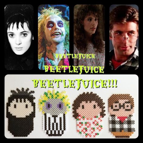 Our custom Beetlejuice patterns! Perler Bead Beetlejuice, Beetlejuice Perler Beads, Beetlejuice Perler Bead Patterns, Beetlejuice Pixel Art, Beetlejuice Perler, Melty Bead Patterns, Perler Ideas, Hamma Beads, Beads Patterns