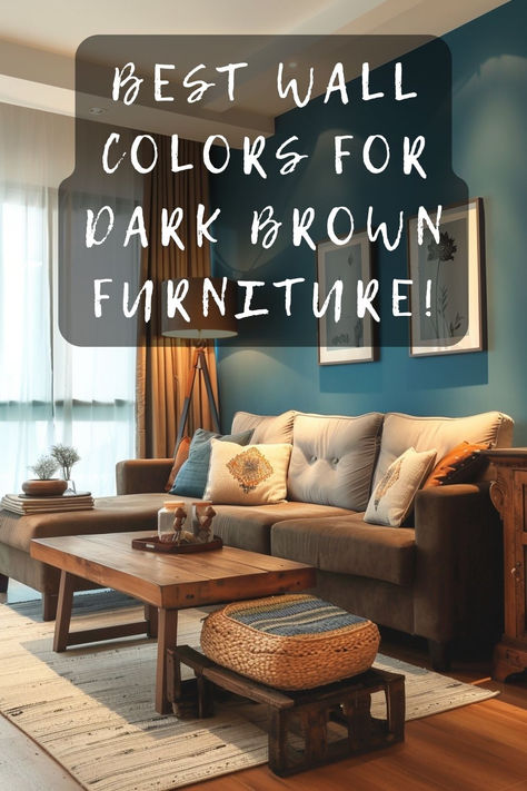 Curious about which wall colors pair well with dark brown furniture? 🛋️🎨 Dive into the best shades that enhance your room's aesthetic. Click to find your perfect match! 🏡✨ #WallColors #BrownFurniture #RoomAesthetic #HomeDecor #InteriorDesign Dark Brown Furniture Wall Color Ideas, Wall Colors For Brown Furniture, Living Room Dark Brown Furniture, Paint Colors For Living Room With Brown Furniture, Living Room Paint Color Ideas With Brown Furniture, Paint Colors That Go With Dark Wood, Wall Colour Design, Kitchen Wall Color, Basement Wall Colors