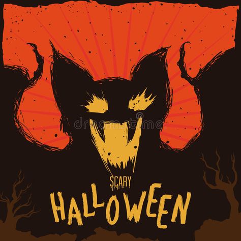 Screaming Scary Bat Poster, Vector Illustration. Scary bat in Halloween poster w #Sponsored , #AFFILIATE, #Affiliate, #Bat, #Screaming, #Halloween, #Poster Bat Poster, Trees Illustration, Scary Bat, Spooky Trees, Halloween Vector, Halloween Orange, Halloween Poster, Fright Night, Spooky Pumpkin