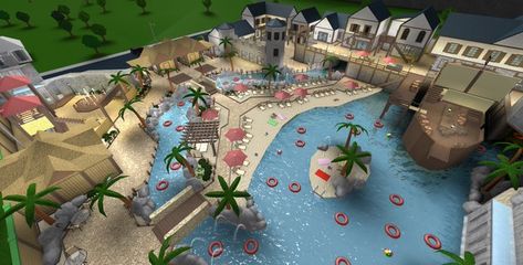 Modern House Bloxburg Layout, Bloxburg Waterpark, House Bloxburg Layout, Modern House Bloxburg, Ideas For Bloxburg, Bloxburg Build Ideas, Water Park Ideas, House Backyard Ideas, Welcome To Bloxburg