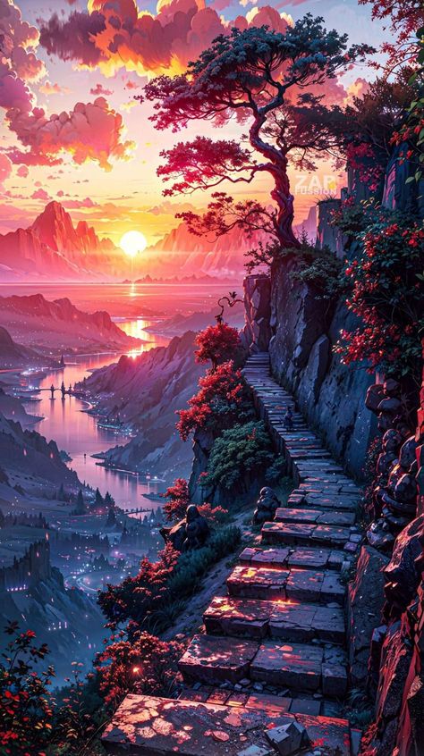 Fantastical Landscapes, Madara Wallpaper, 8bit Art, Pretty Landscapes, Anime Artwork Wallpaper, Cool Wallpapers Art, Beautiful Landscape Wallpaper, Fantasy Art Landscapes, Dreamy Art