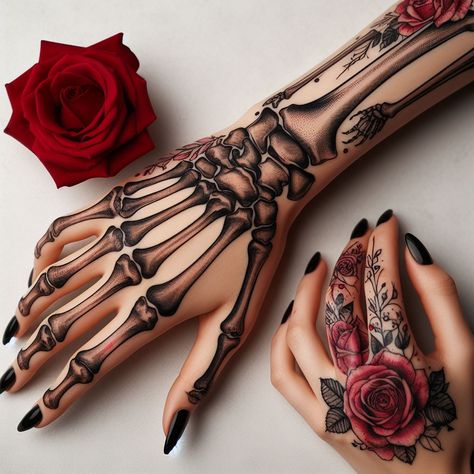 Bone Hand Tattoo, Guys With Tattoos, Full Hand Tattoo, Skull Hand Tattoo, Hand Tattoos For Girls, Hand And Finger Tattoos, Pretty Hand Tattoos, Bone Tattoos, Wicked Tattoos