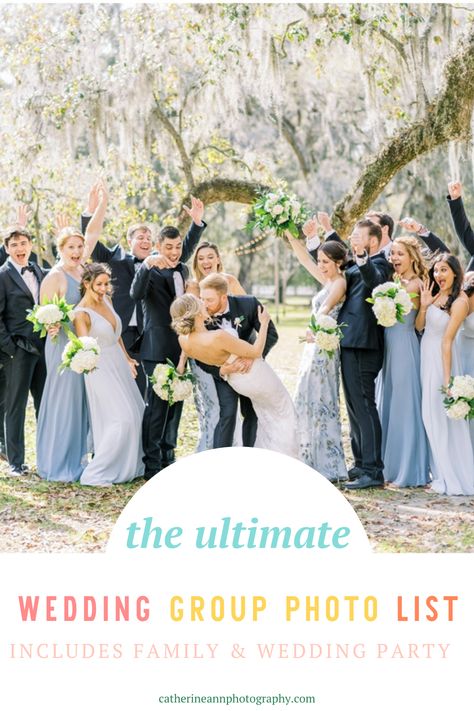 Wedding Group Photos, Wedding Party Poses, Wedding Photo List, Photography List, Wedding Party Photography, Family Wedding Photos, Charleston Sc Wedding, Wedding Planning Tools, Wedding Planning Timeline