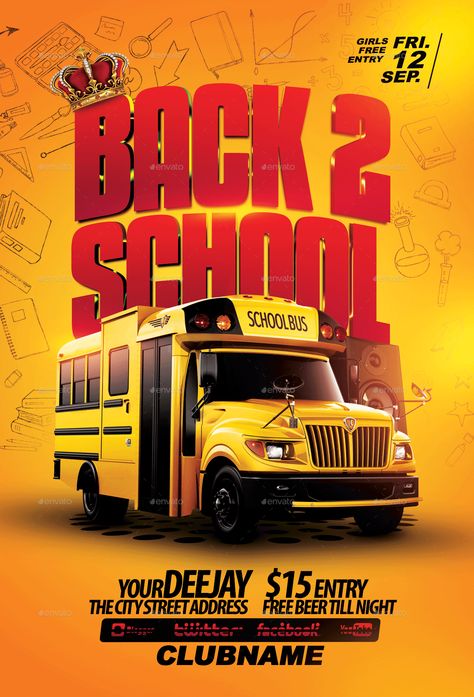 3d Flyer Design, Back To School Party Flyer, Back To School Poster Design, Back To School Flyer Design, School Flyer Design, Diner Poster, Party Design Poster, Back To School Flyer, Newspaper Design Layout