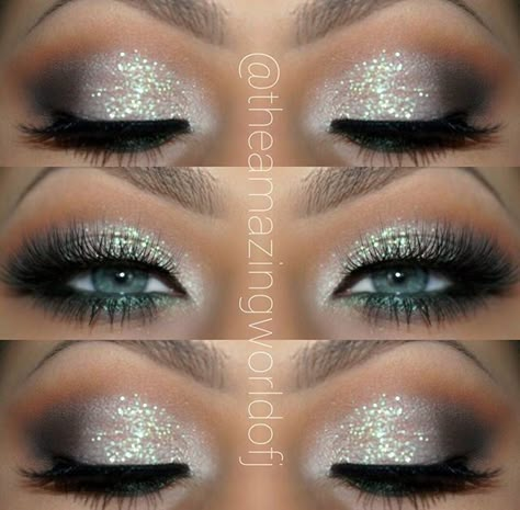 Pretty Silver Glitter Eye Makeup, Make Up Studio, Glittery Eyes, Formal Makeup, Glitter Eye Makeup, Smink Inspiration, Beauty Make-up, Glamorous Makeup, Hoco Makeup