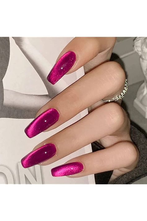 Magenta Acrylic Nails, Magenta Nails Acrylic, Uñas Color Magenta, Magenta Pink Nails, Magenta Nails Design, Magenta Nails, Dark Magenta, Eye Nails, Color Magenta