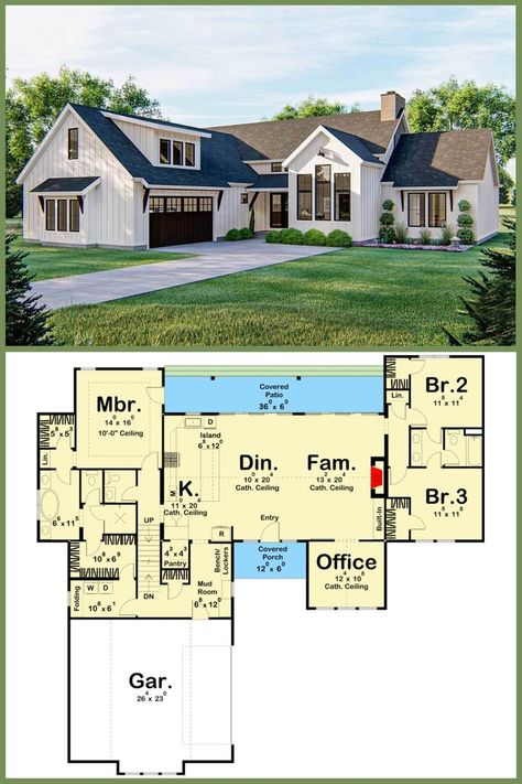 Discover the perfect blend of modern comfort and farmhouse charm in this stunning 5-bedroom, 2-story home. Featuring a bonus room and lower level expansion, this floor plan offers ample space for your family's needs. Experience the beauty of open living areas, stylish design, and endless possibilities for creating lasting memories. 2story House Plans Open Floor, Ranch Renovation, Modern Farmhouse Living, Open Living, Farmhouse Style House Plans, Rustic Home Design, Contemporary Farmhouse, Modern Farmhouse Plans, House Blueprints