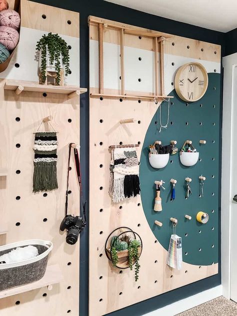 Giant Pegboard, Tan Paint Colors, Zimmer Diy, Shiplap Ceiling, Office Crafts, Instagram Worthy, Peg Board, Painting Process, Craft Storage