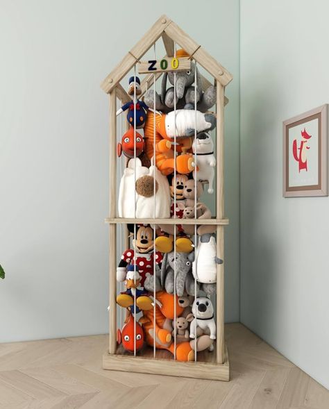 Zoo Stuffed Animal Holder, Stuffed Animal Storage Zoo, Stuffed Animal Storage Ideas, Stuffed Animal Zoo, Stuffed Animal Holder, Soft Toy Storage, Room Organizer, Pillow Storage, Toddler Playroom