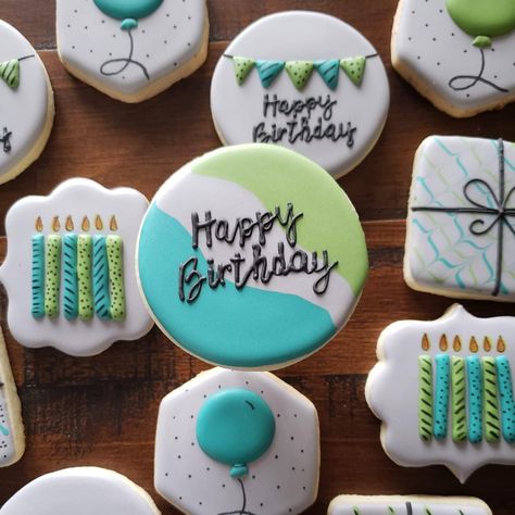 Decorated Birthday Cookies, Balloon Cookies, Happy Birthday Cookie, Flooding Cookies, Cookie Cake Birthday, Sugar Cookie Icing, Iced Sugar Cookies, Cookie Business, Easy Sugar Cookies