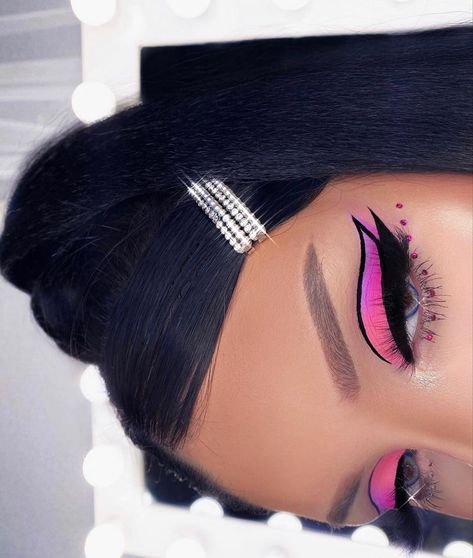 Neon Pink Makeup Looks, Fluro Party, Neon Pink Makeup, Pink And Black Makeup, Roller Lash, Bling Accessories, Rave Makeup, Pink Palette, Brow Powder