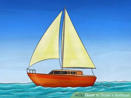 Image titled Draw a Sailboat Step 7 Sailboat Drawing, Boat Cartoon, Sea Drawing, Navi A Vela, Boat Drawing, Small Sailboats, Angel Drawing, Water Drawing, Ship Drawing