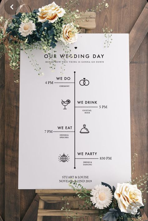 Wedding Order Of Events, Wedding Program Sign, Wedding Itinerary, Wedding Planning Timeline, Printable Wedding Sign, Hairstyles Wedding, Future Wedding Plans, Template Wedding, Wedding Timeline